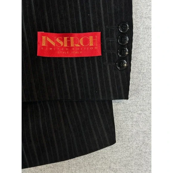 Inserch Limited Edition Suit Men 2XL Black Pinstripe Jacket Pants Style Unhemmed